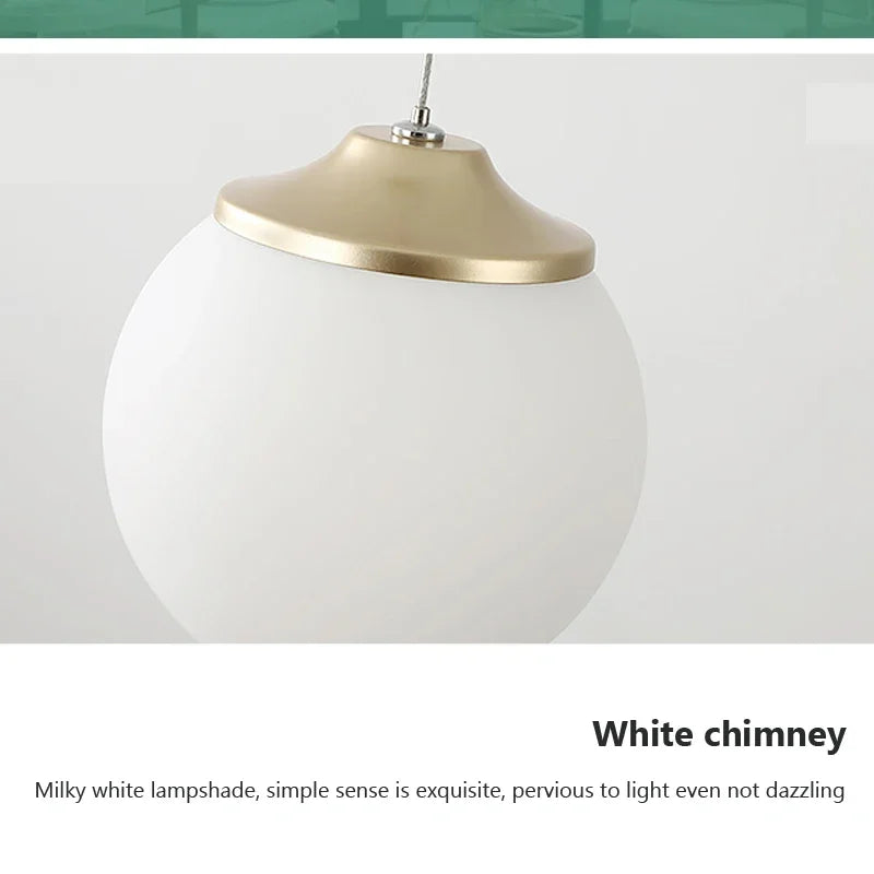 Afralia™ Modern Glass Milk White Ball LED Pendant Lights - Gold Kitchen Island Chandelier