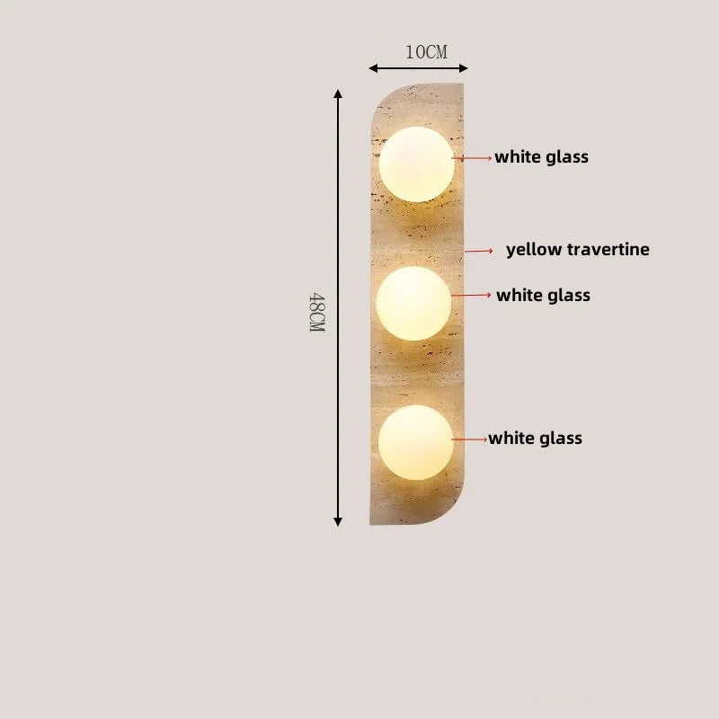 Afralia™ LED Wall Lamp 2 Glass Ball White, Yellow Travertine Stone Indoor Light