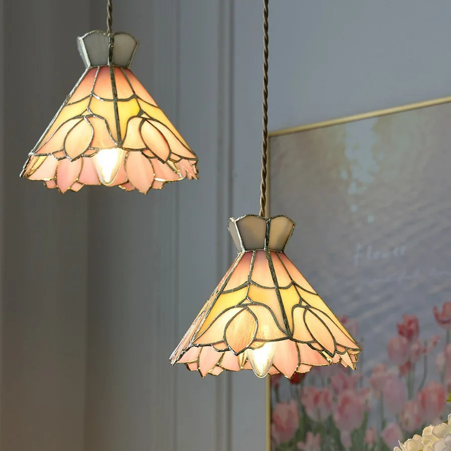 Afralia™ Tiffany Flower Glass LED Pendant Light for Nordic Modern Home Decor