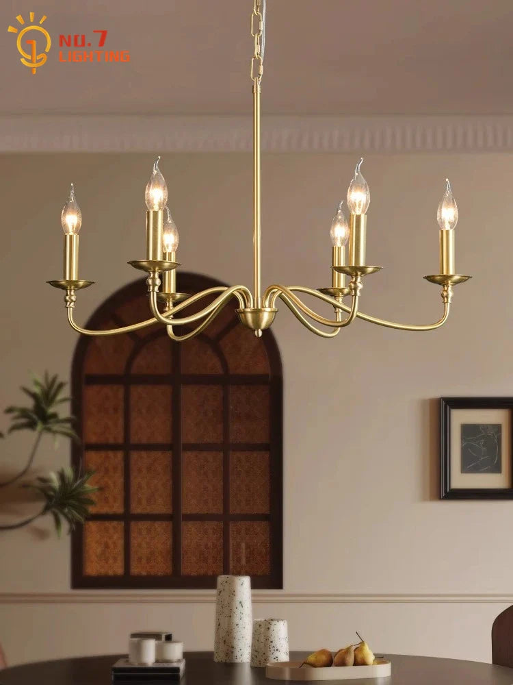 Afralia™ Retro Luxury Copper Chandelier LED Gold Lustre Pendant Light for Living Room