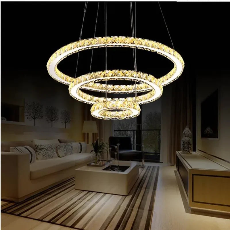 Afralia™ Crystal Ring Ceiling Chandelier Modern Circle Pendent Lamp LED Hanging Light Fixtures