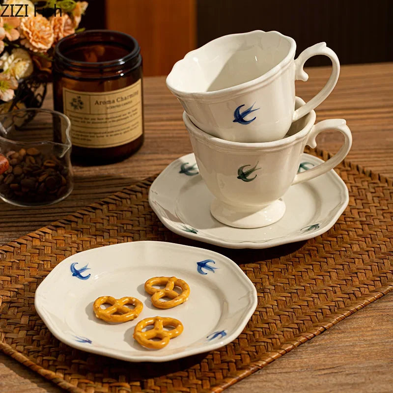 Afralia™ Swallow Porcelain Cup & Saucer Set