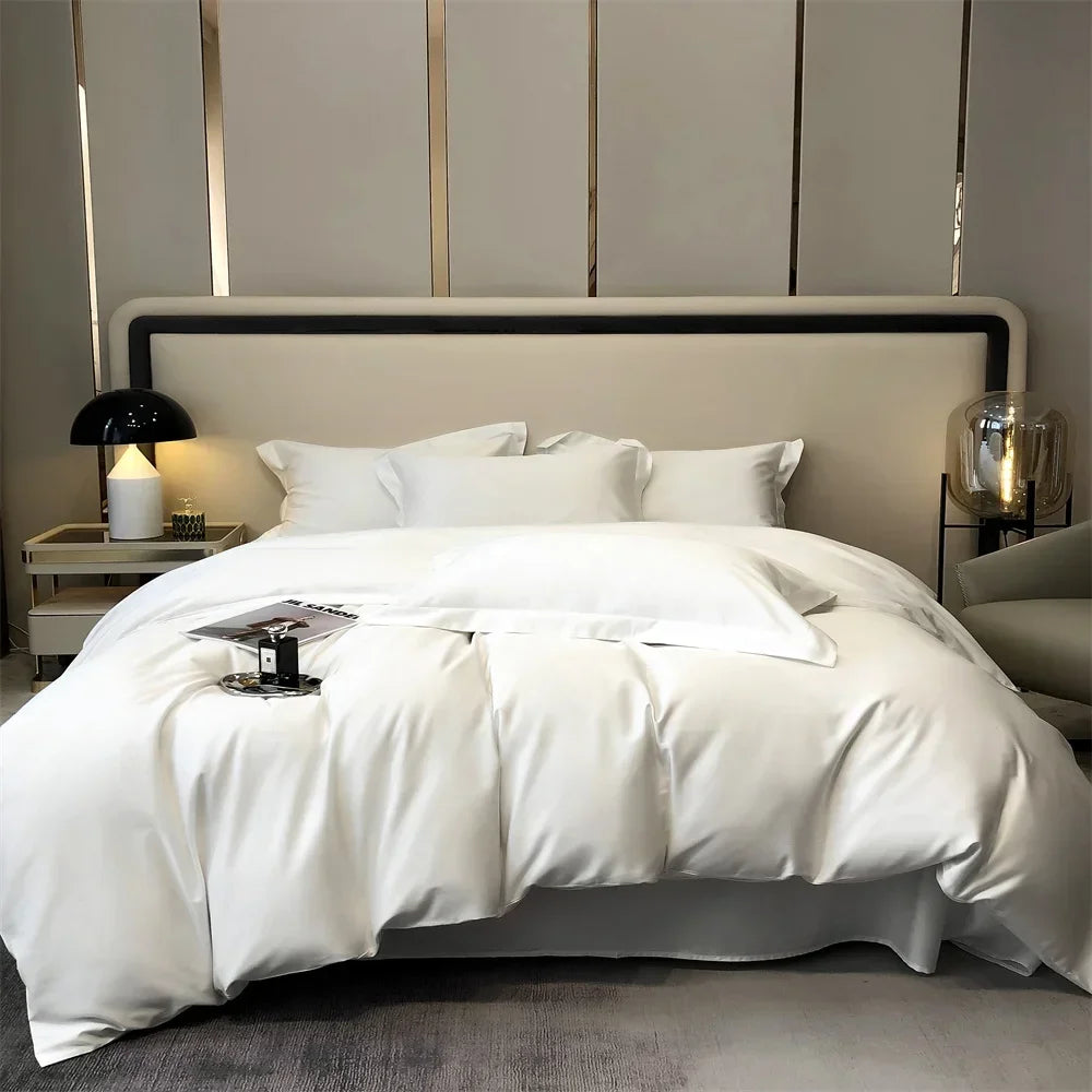 Afralia™ Egyptian Cotton Bedding Set - Solid Color Sheet Pillowcase Duvet Cover