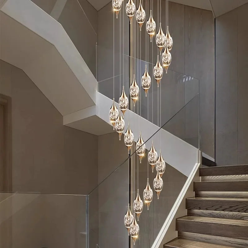 Afralia™ Crystal Chandelier Stair Pendant Lamp Living Room Interior Lighting