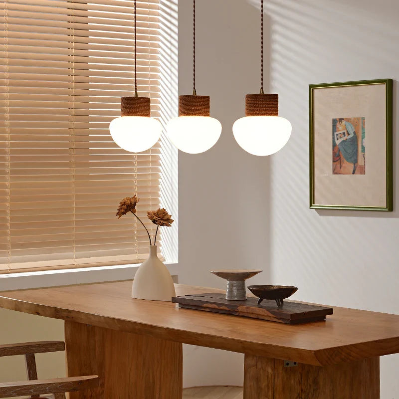 Afralia™ Hemp Rope LED Pendant Light - Nordic Glass Hanging Lamp for Home Decor