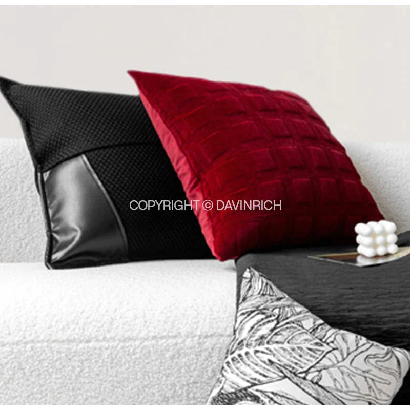 Afralia™ Luxury Leather Patchwork Throw Pillow Cover in Obsidian Black