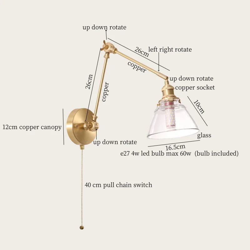 Afralia™ Vintage LED Swing Arm Wall Lamp for Bedroom & Living Room