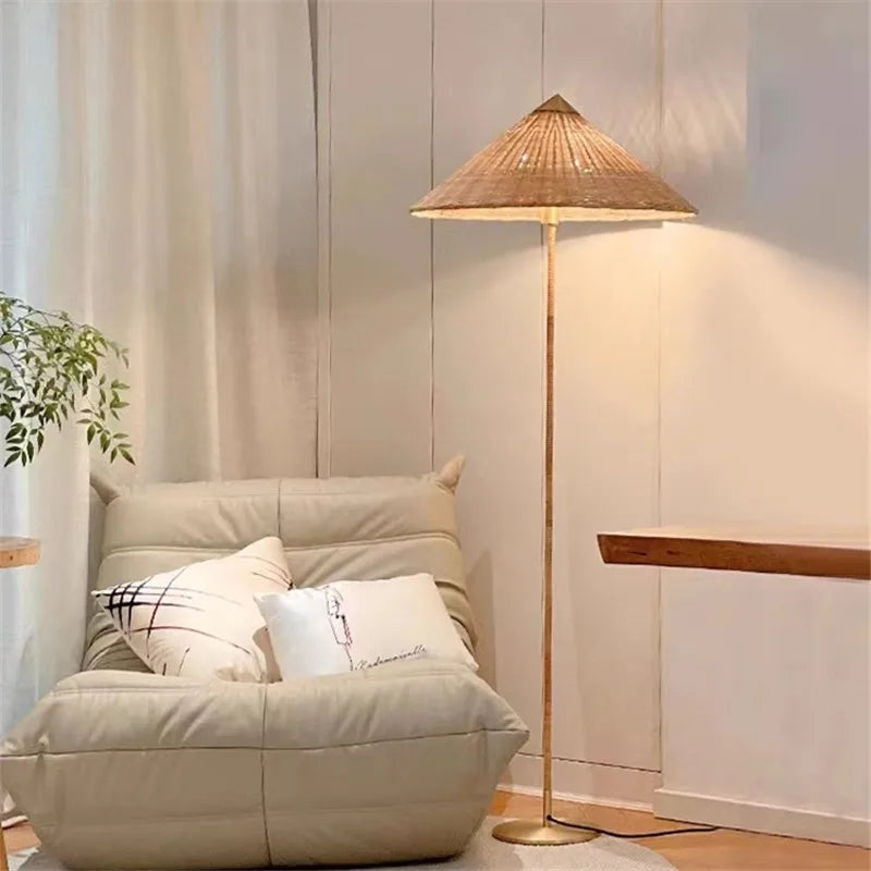 Afralia™ Wooden Woven Floor Lamp: Nordic Vintage Decor Light for Living Room & Bedroom
