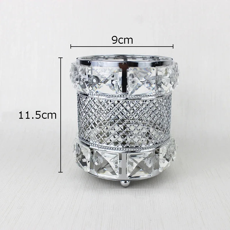 Afralia™ Gold Plated Hollow Glass Jar: Elegant Makeup Brush & Pen Holder