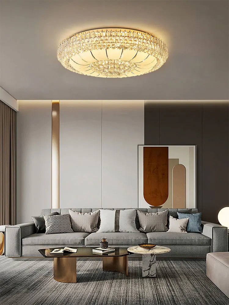 Afralia™ Gold Chrome Crystal LED Ceiling Chandelier for Living Room