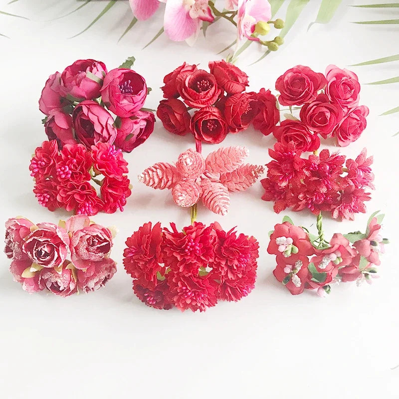 Afralia™ Red Flower Cherry Stamen Berries Bundle for DIY Christmas Wedding Decor