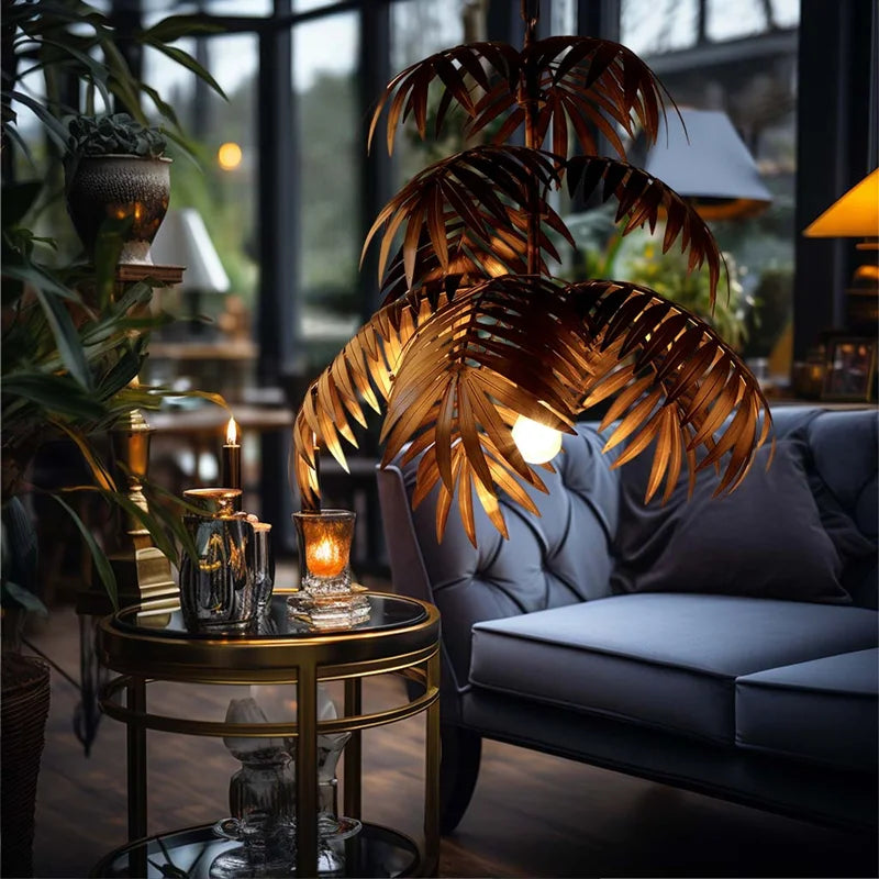 Afralia™ Boho Coconut Leaf Chandelier: Coastal Tree Light for Loft, Restaurant, Island