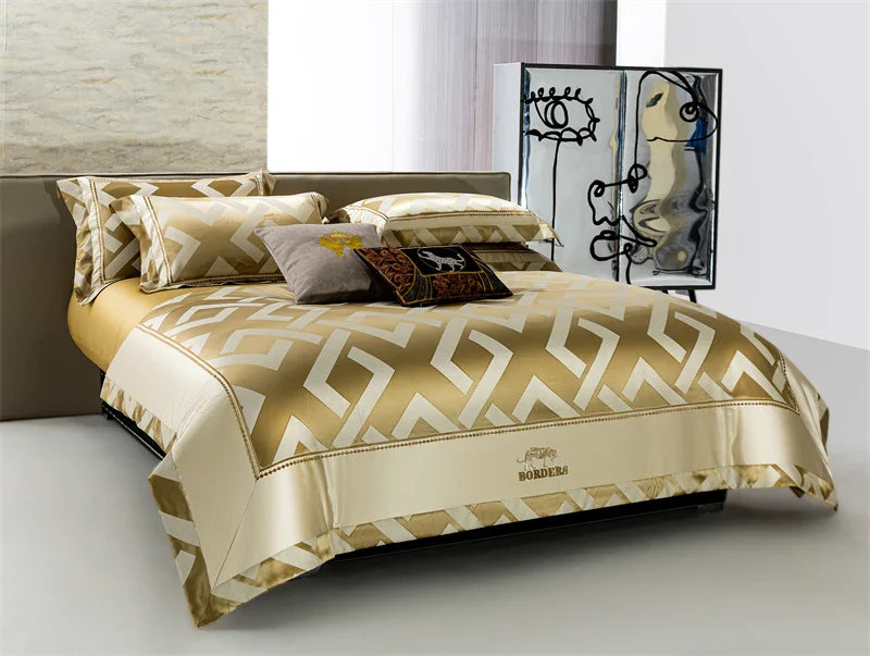Afralia™ American Jacquard Brocade & Egyptian Cotton Embroidered Bedding Set with Pillowcase