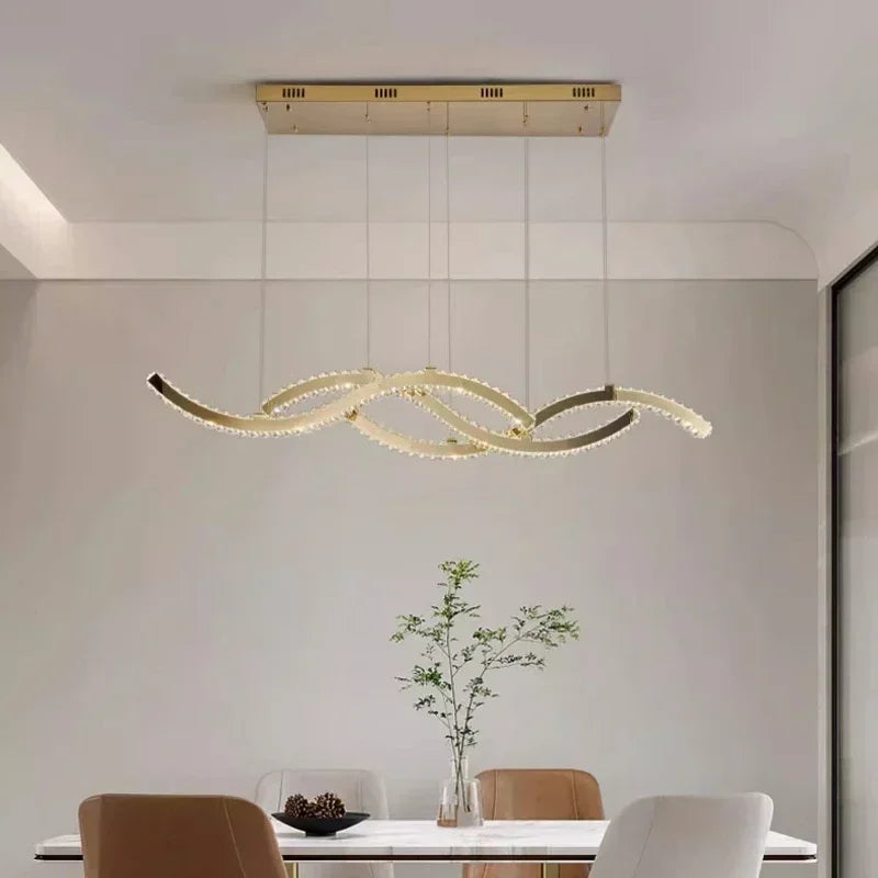 Afralia™ Crystal Pendant Chandelier, Remote Control Dimmable Hang Lamp, Luxury Steel Fixture