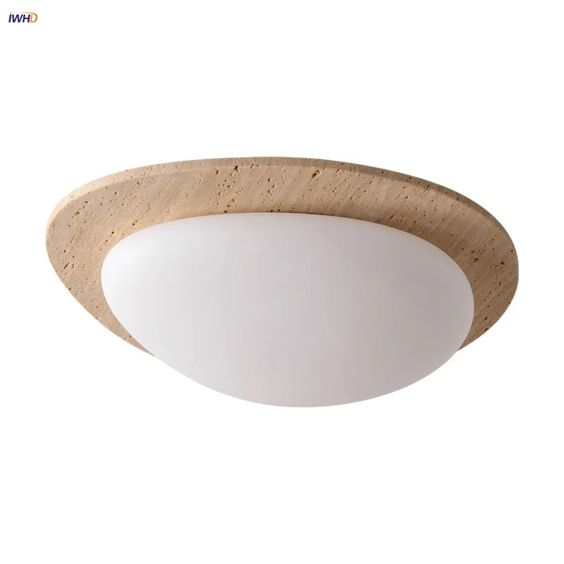 Afralia™ White LED Ceiling Light Fixture | Wabi Sabi Yellow Cave Stone Decor