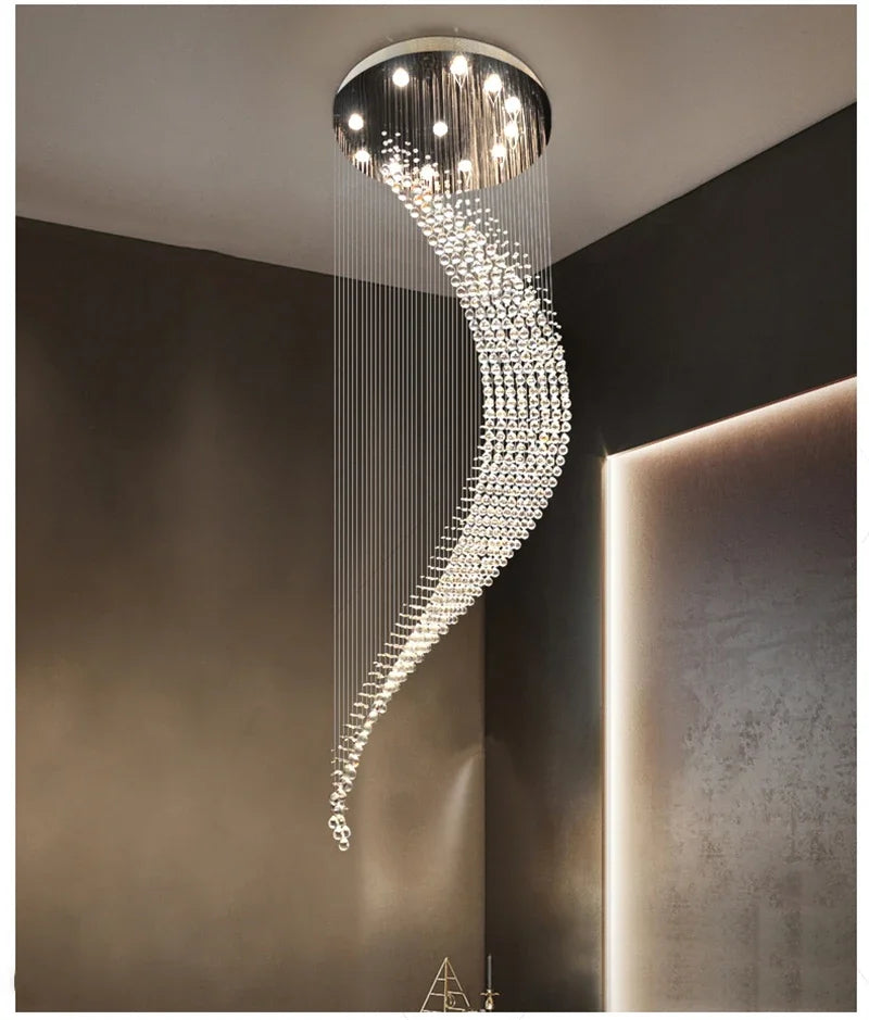 Afralia™ Crystal Spiral LED Chandelier for Foyer Dining Room Stair Light