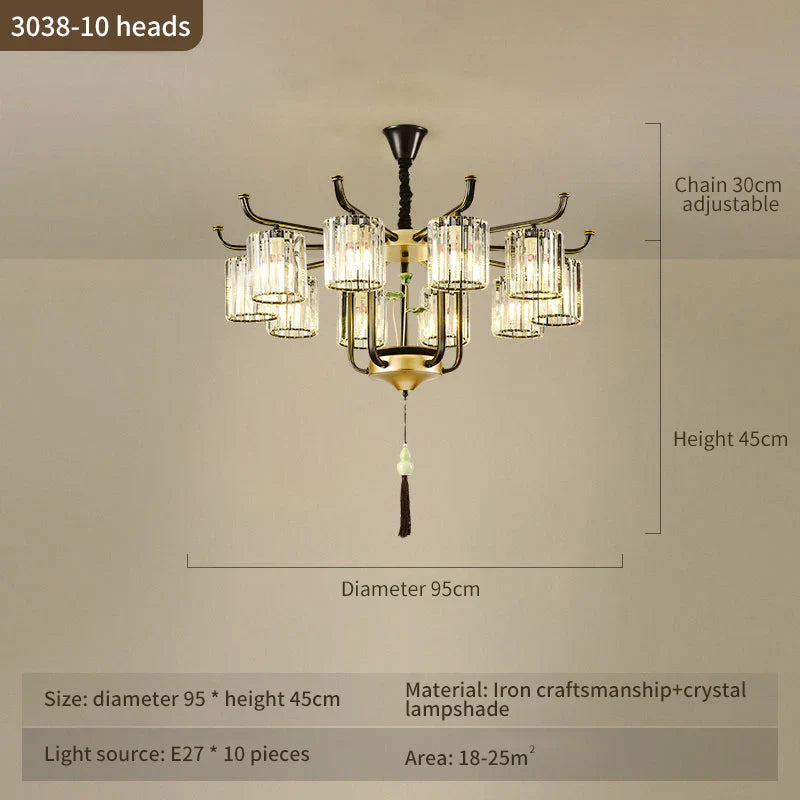 Afralia™ Luxury Copper Jade Chandelier for Middle Floor Living Room