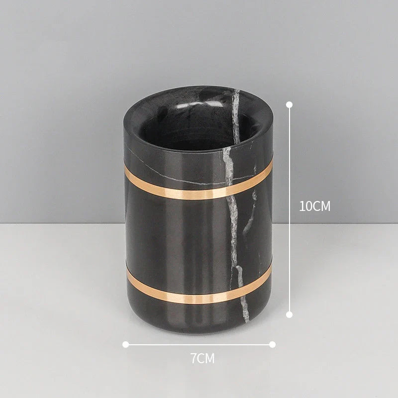 Afralia™ Nero Marquin Marble Bathroom Set with Gold Accents