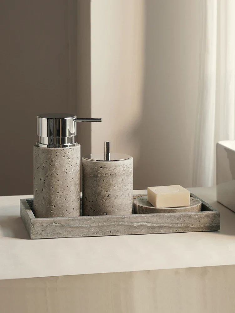 Afralia™ Natural Marble Bathroom Set with Soap Dispenser, Diffuser, & Holder Tray