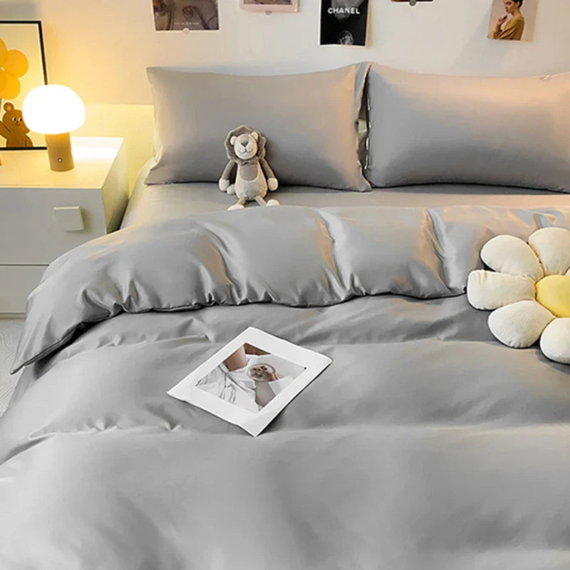 Afralia™ Double Color Blocked Ice Silk Bedding Set for Light Luxury Summer Comfort