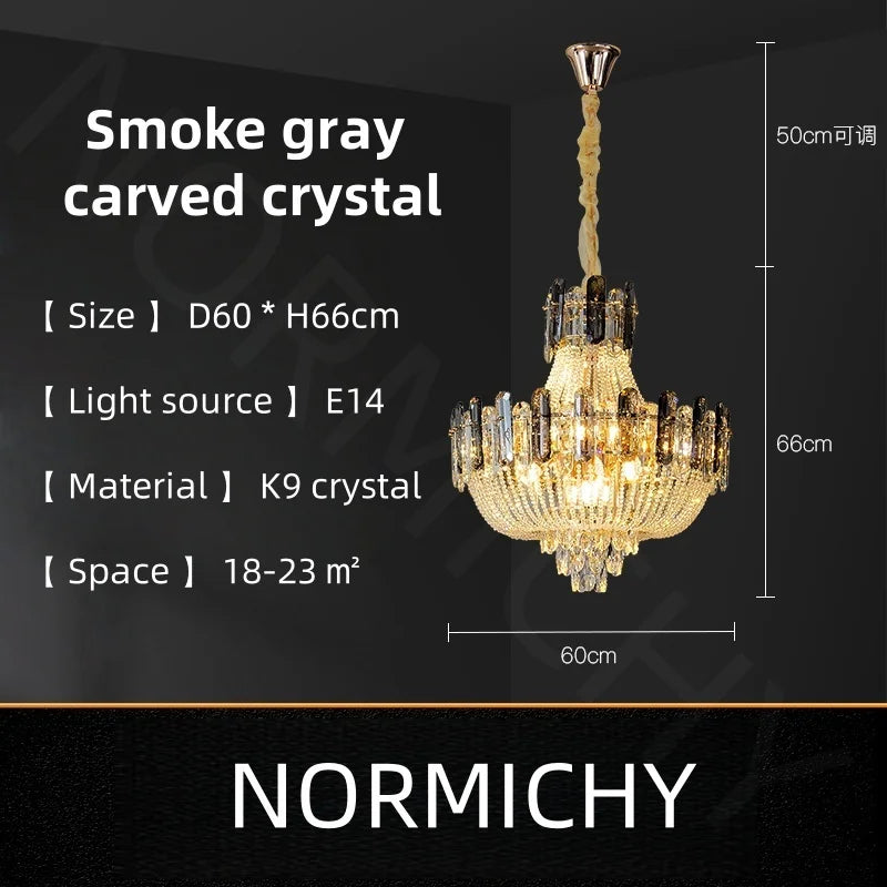 Afralia™ Light Luxury Crystal Ceiling Chandelier in Amber & Smoky Grey, LED Elegant Lustre