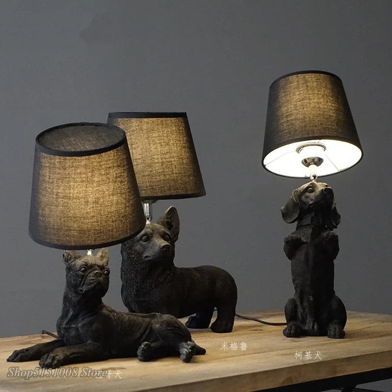 Afralia™ Black/White Puppy Dogs Table Lamps for Home Decor Lighting