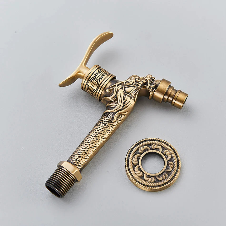 Afralia™ Antique Brass Wall Mounted Washing Machine Faucet for Bathroom, Outdoor, Garden, Bath, Toilet