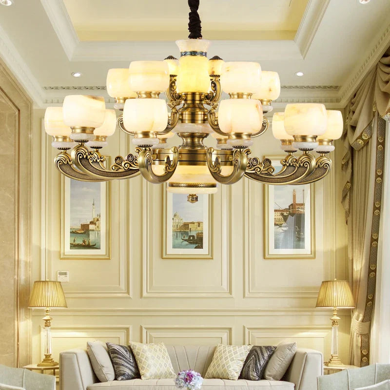 Afralia™ Luxury Copper Marble Chandelier: Brighten Your Home with Elegant Chinese Wind Style