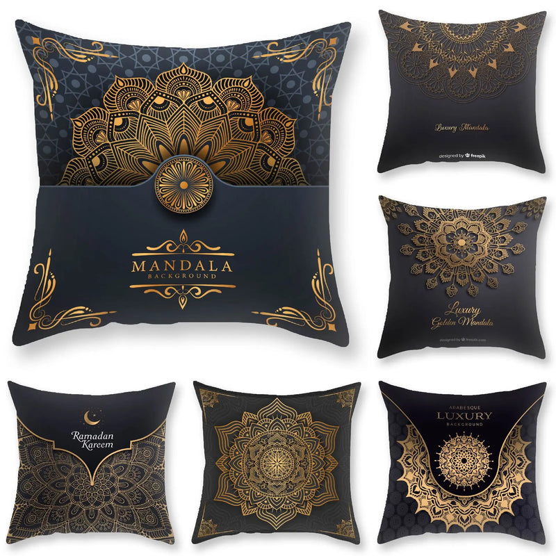 Afralia™ Black Gold Mandala Luxury Printed Pillowcase §