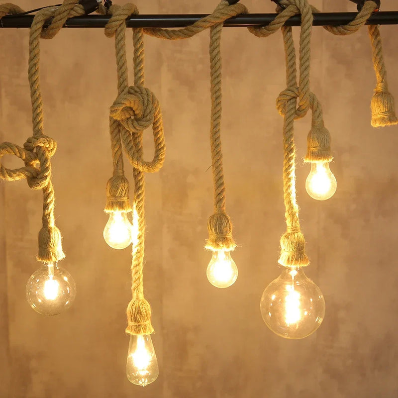 Afralia™ Hemp Rope Pendant Lights Retro Loft Industrial Hanging Lamp for Living Room Home Decor