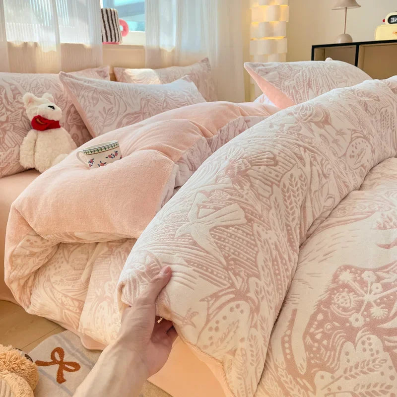 Afralia™ Plush Milk Velvet Bedding Set for Double Bedsheet Duvet Cover, Winter Warm Comforter