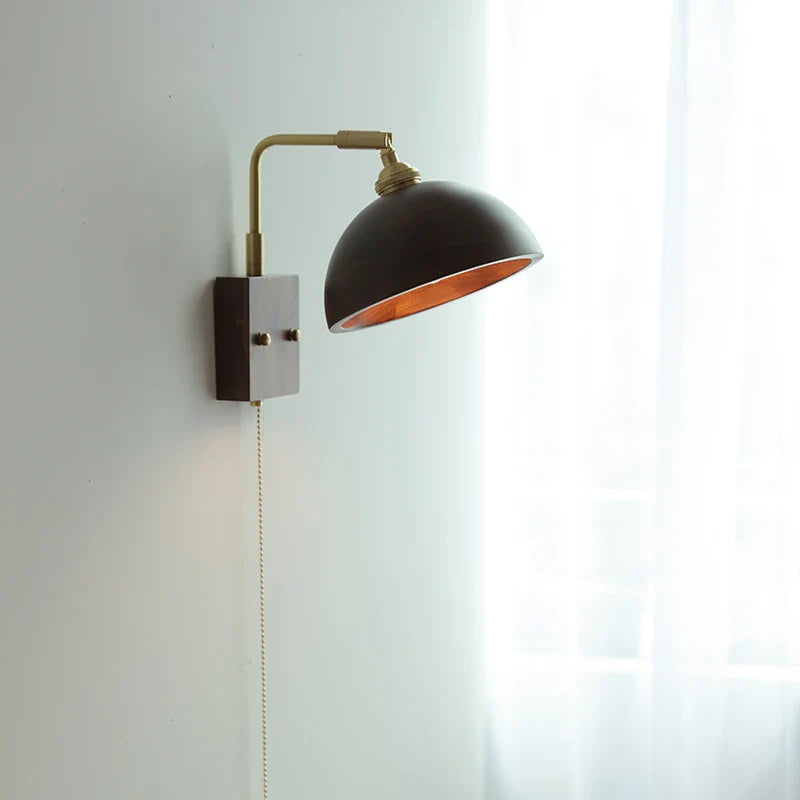 Afralia™ Vintage LED Rotatable Wall Sconce with Pull Chain Switch - Walnut Wood Mirror Light