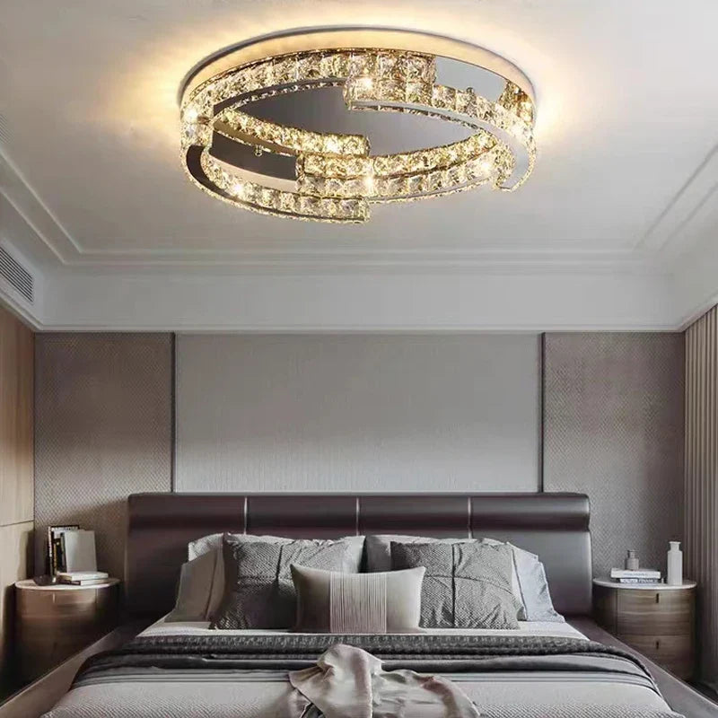 Afralia™ LED Crystal Ceiling Lamp, Silver Chrome Chandelier for Living Room