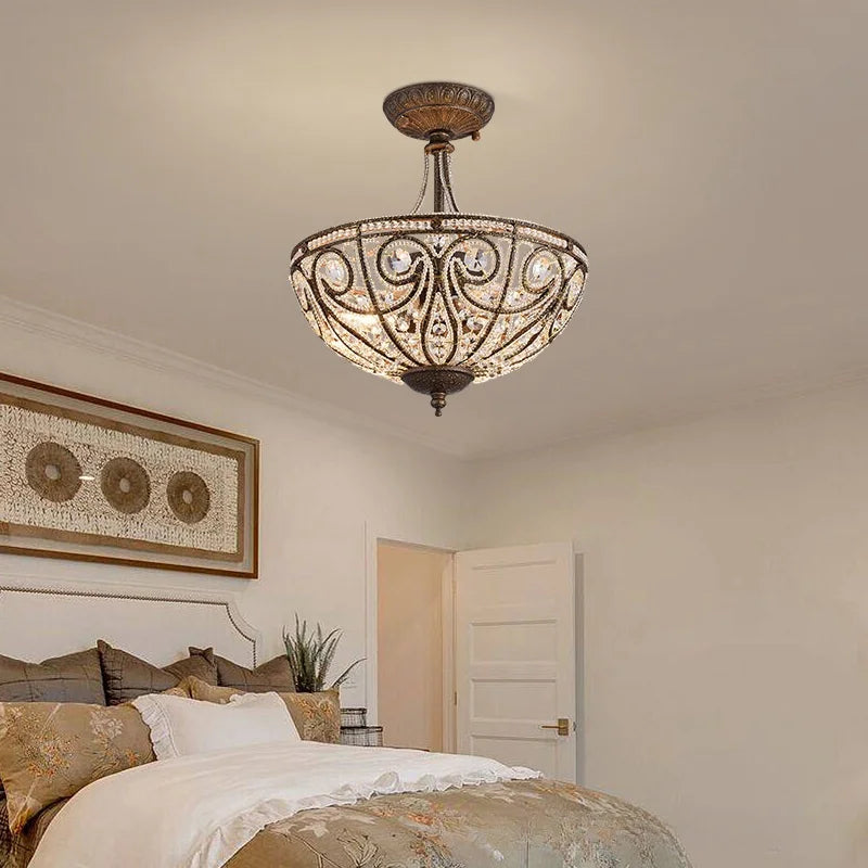 Afralia™ Crystal Semi Chandelier Luxurious Ceiling Light for Bedroom & Restaurant