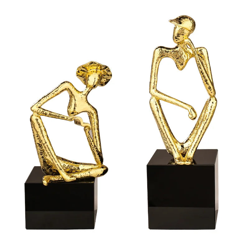 Afralia™ Golden Hat Thinker Figure Sculpture for Home Decor