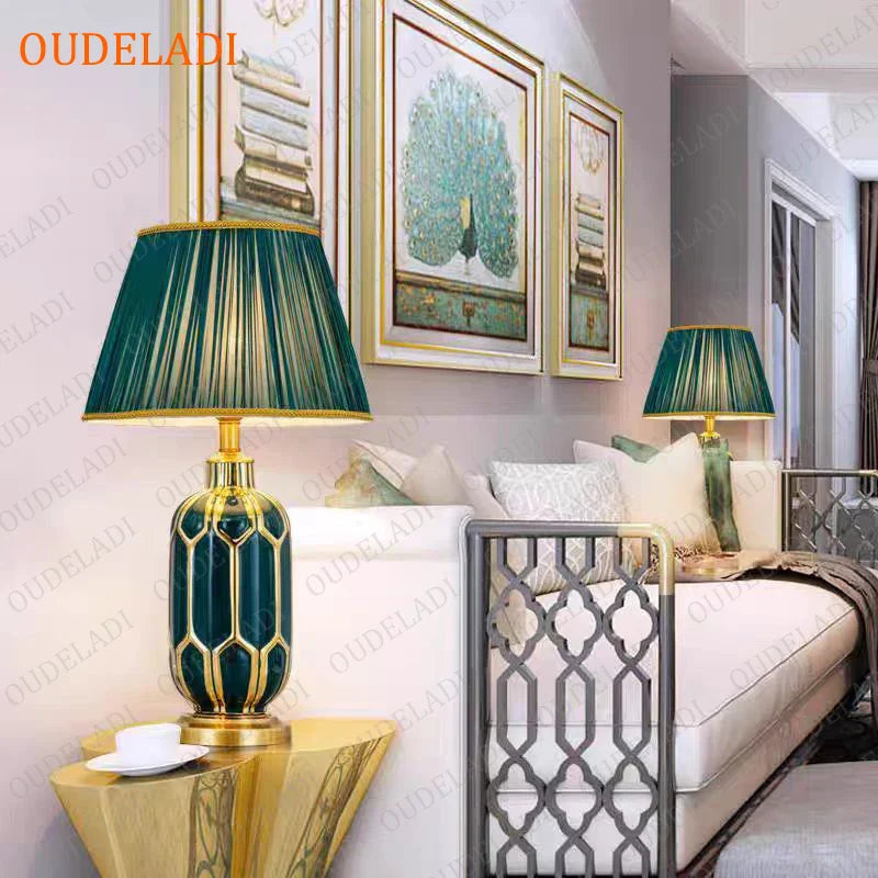 Afralia™ Blue Ceramic Table Lamp | Post Modern American Style | Bedroom Living Room Lighting
