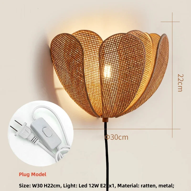 Afralia™ Wabi Sabi Rattan Pendant Lights for Dining Room - Petal Design LED Droplight