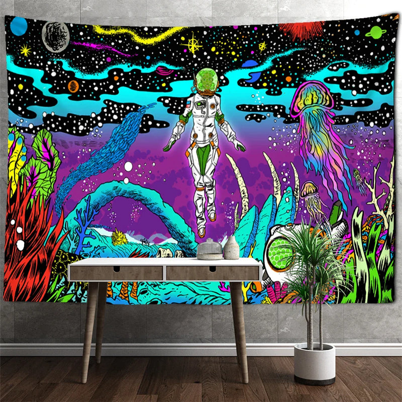 Afralia™ Jellyfish Underwater Tapestry: Psychedelic Alien Art for Home Decor