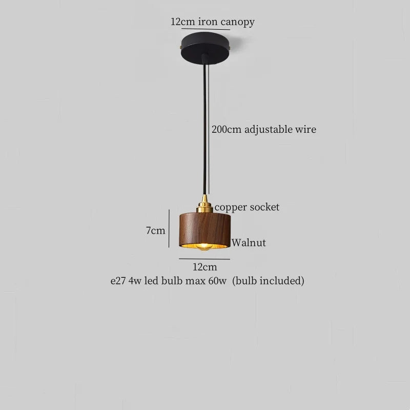 Afralia™ Walnut Wood LED Pendant Light with Vintage Copper Finish