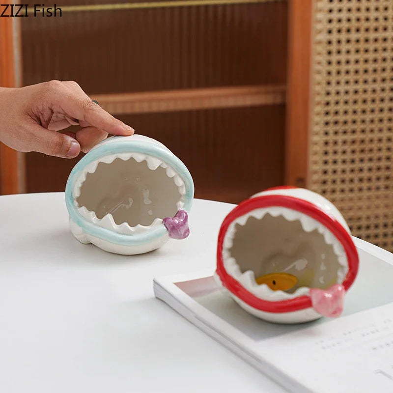 Afralia™ Man-eating Plant Ceramic Ash Tray for Office Desktop and Gift