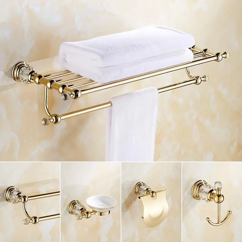 Afralia™ Crystal Bathroom Towel Rack: European Style Hardware Bath Organizer