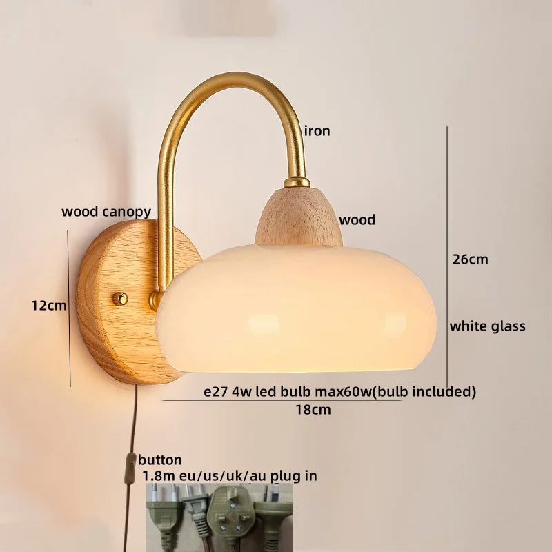 Afralia™ Glass Wood LED Wall Lights Decor for Bedroom Living Room Coffee Mirror Bedside Lamp