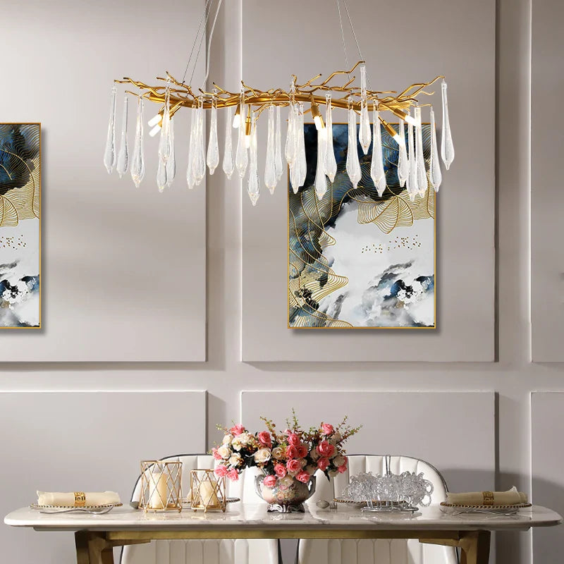 Afralia™ Luxury Gold Tree Branch Crystal Chandelier - Modern Hanging Light for Living Room