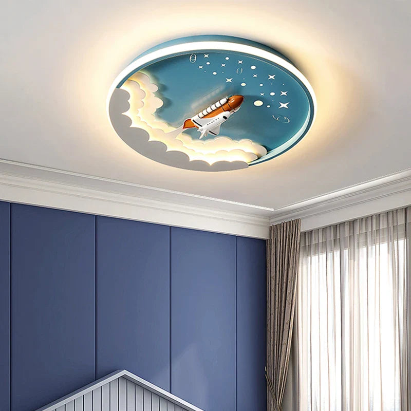 Afralia™ Kids' Cartoon Unicorn Rocket LED Ceiling Light for Bedroom Study Room