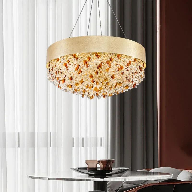 Afralia™ Circular Crystal Chandelier Pendant Lamp for Living Room, Hotel Lobby, Kitchen Island