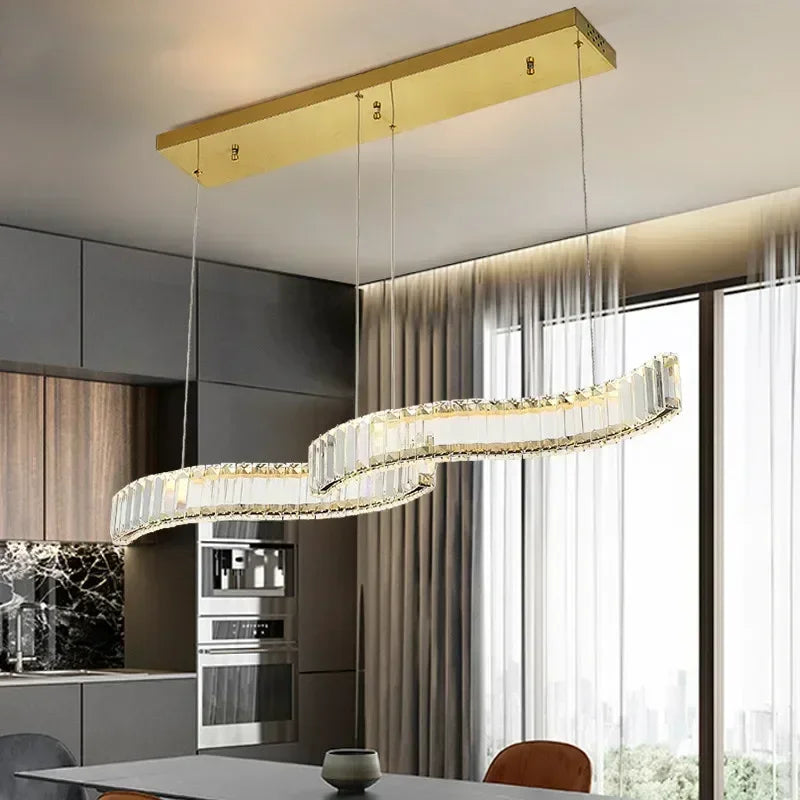 Afralia™ Modern S Wave Steel Crystal Pendant Lights - Dimmable LED Luminaria