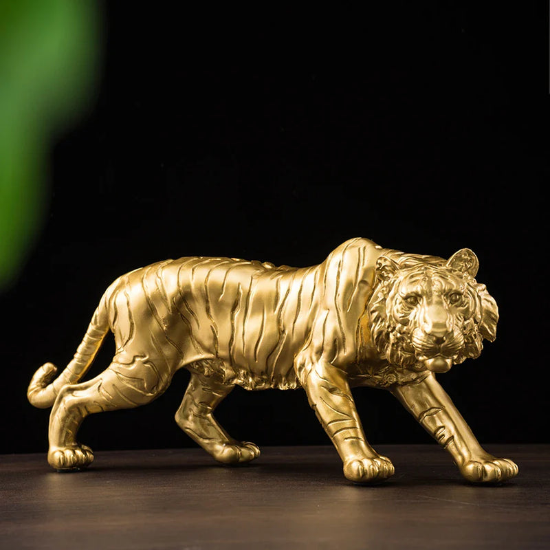 Afralia™ Golden Tiger Resin Figurines for Home & Office Decor Miniature Ornaments & Collectibles