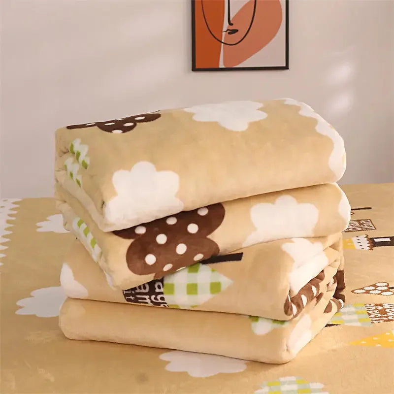 Afralia™ Coral Fleece Flannel Flower Printed Blanket for Single/Queen/King Beds