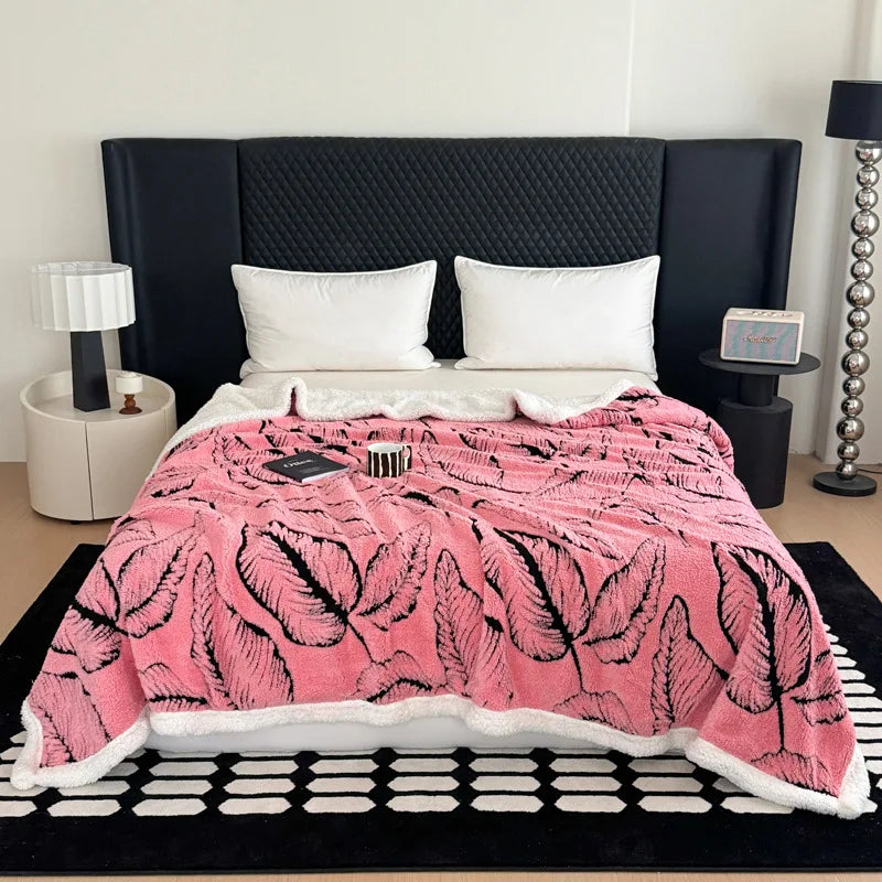 Afralia™ Leaf Jacquard Double-Layer Flannel Blanket for Sofa and Bed