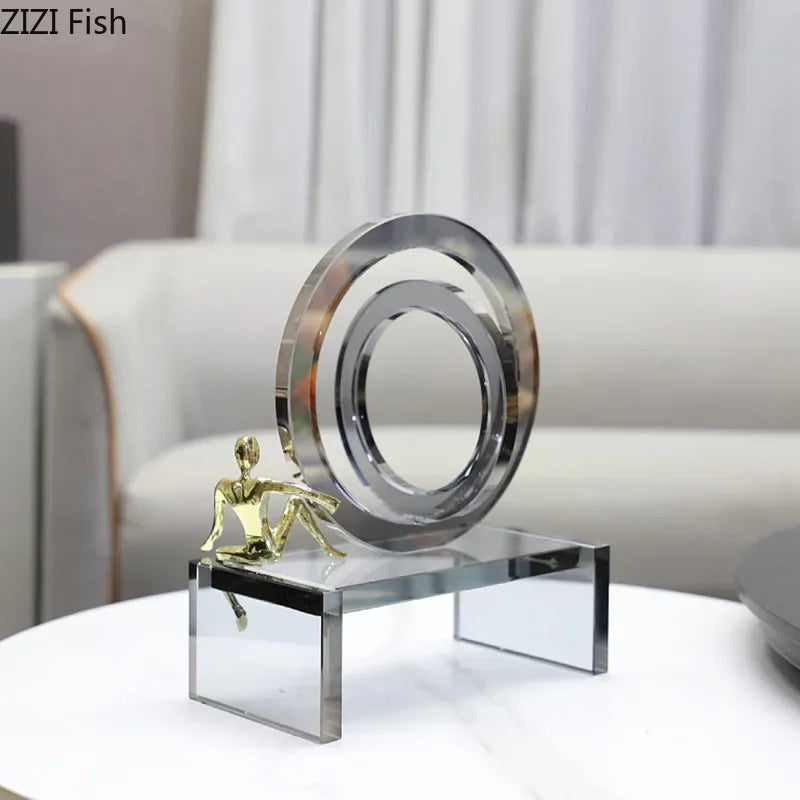 Afralia™ Crystal Geometric Ring Chair Base Decor - Golden Figurine Statue for Room Aesthetic